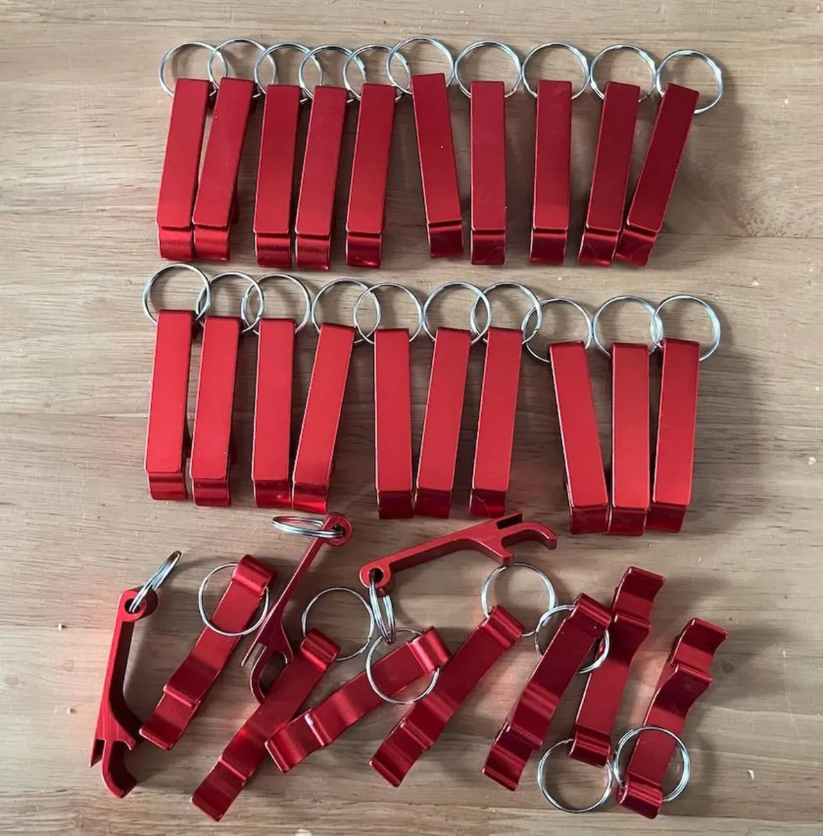 30 x New Red Bottle Openers with Keyrings - Job Lo