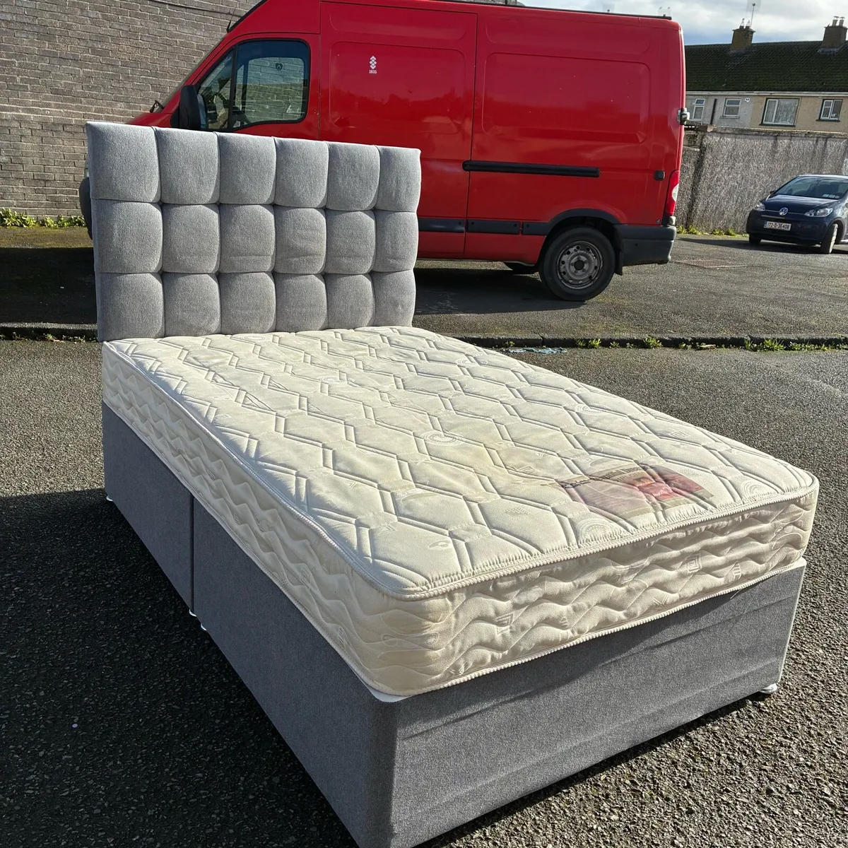 Grey 4ft Small Double Bed & Mattress - Image 1