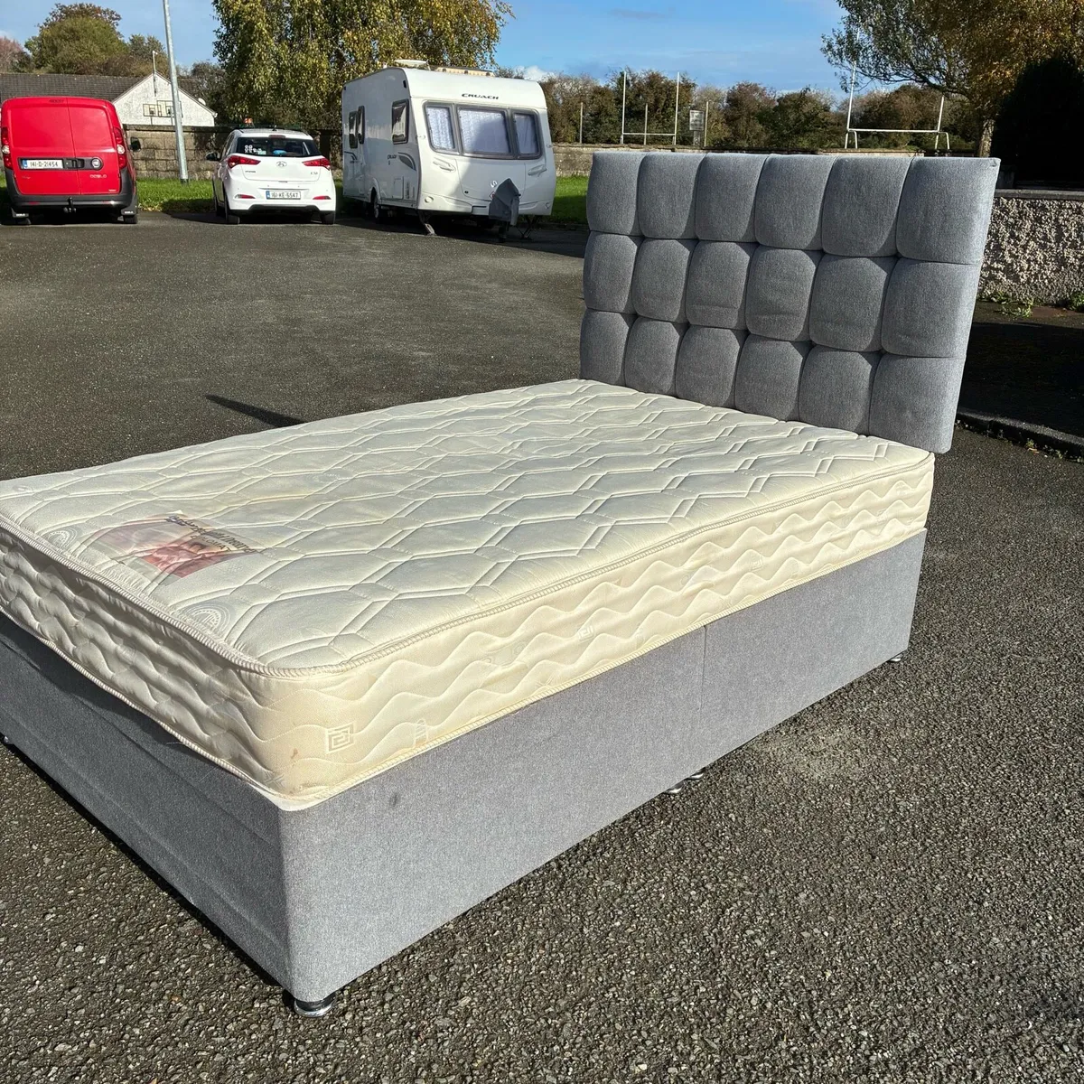 Grey 4ft Small Double Bed & Mattress - Image 2