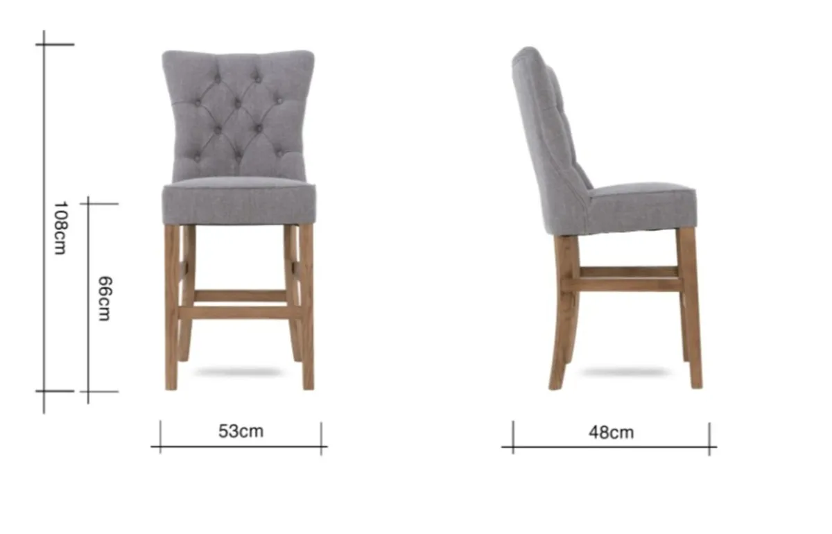 2X LIGHT GREY FABRIC COUNTER Bar STOOLS - CLARA DU - Image 2