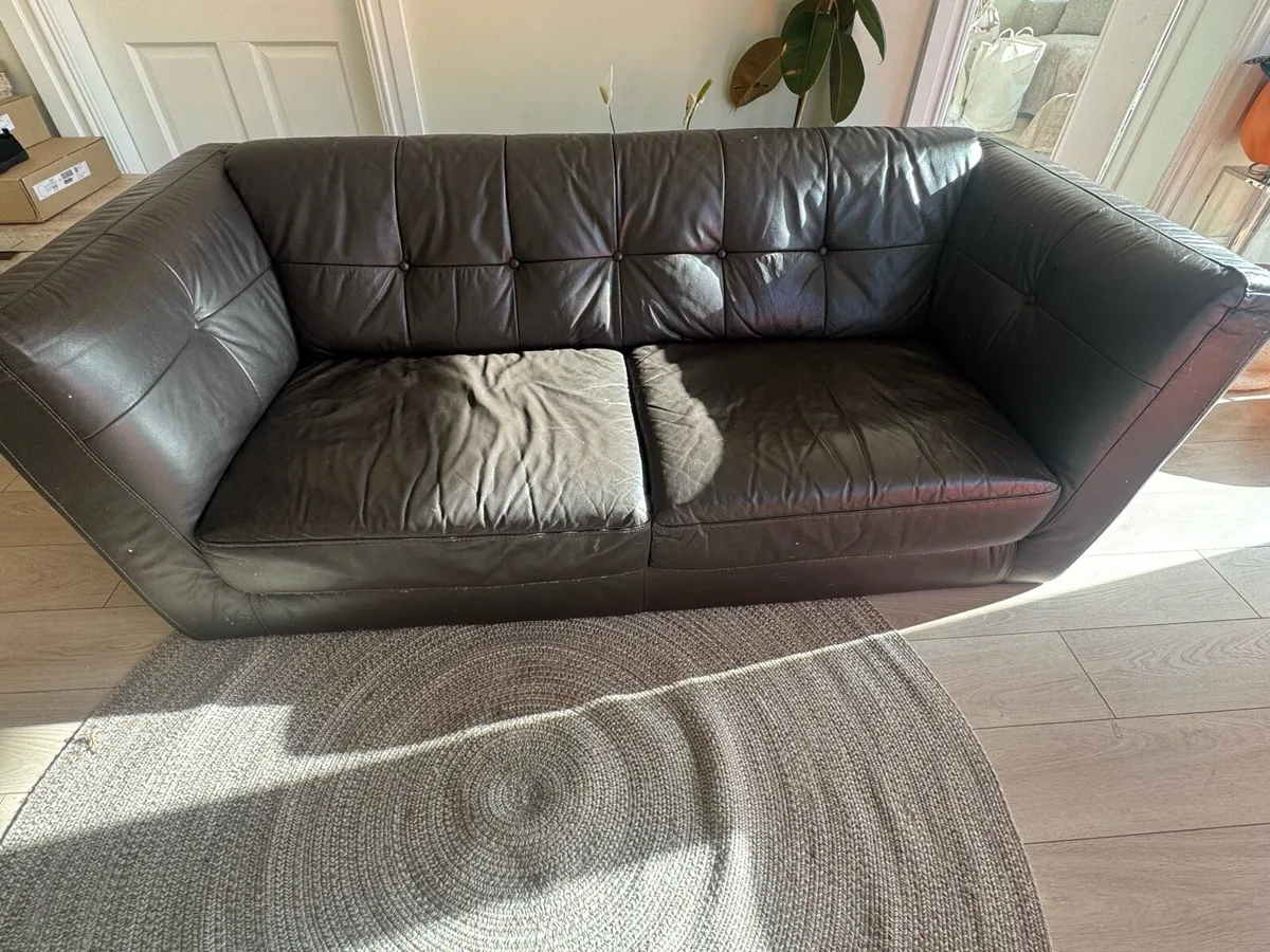Brown Italian Leather 3+1+1 couch - great cond! - Image 2