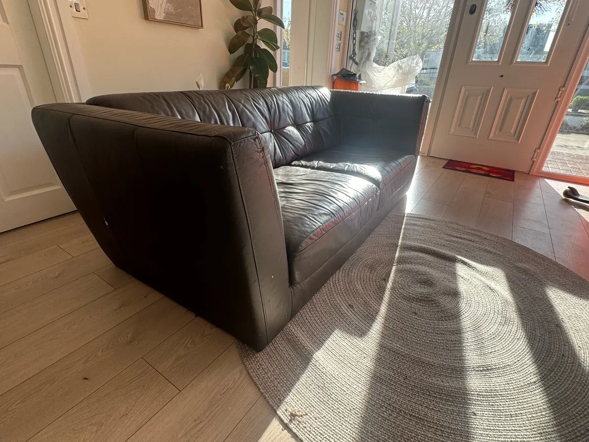 Brown Italian Leather 3+1+1 couch - great cond! - Image 3