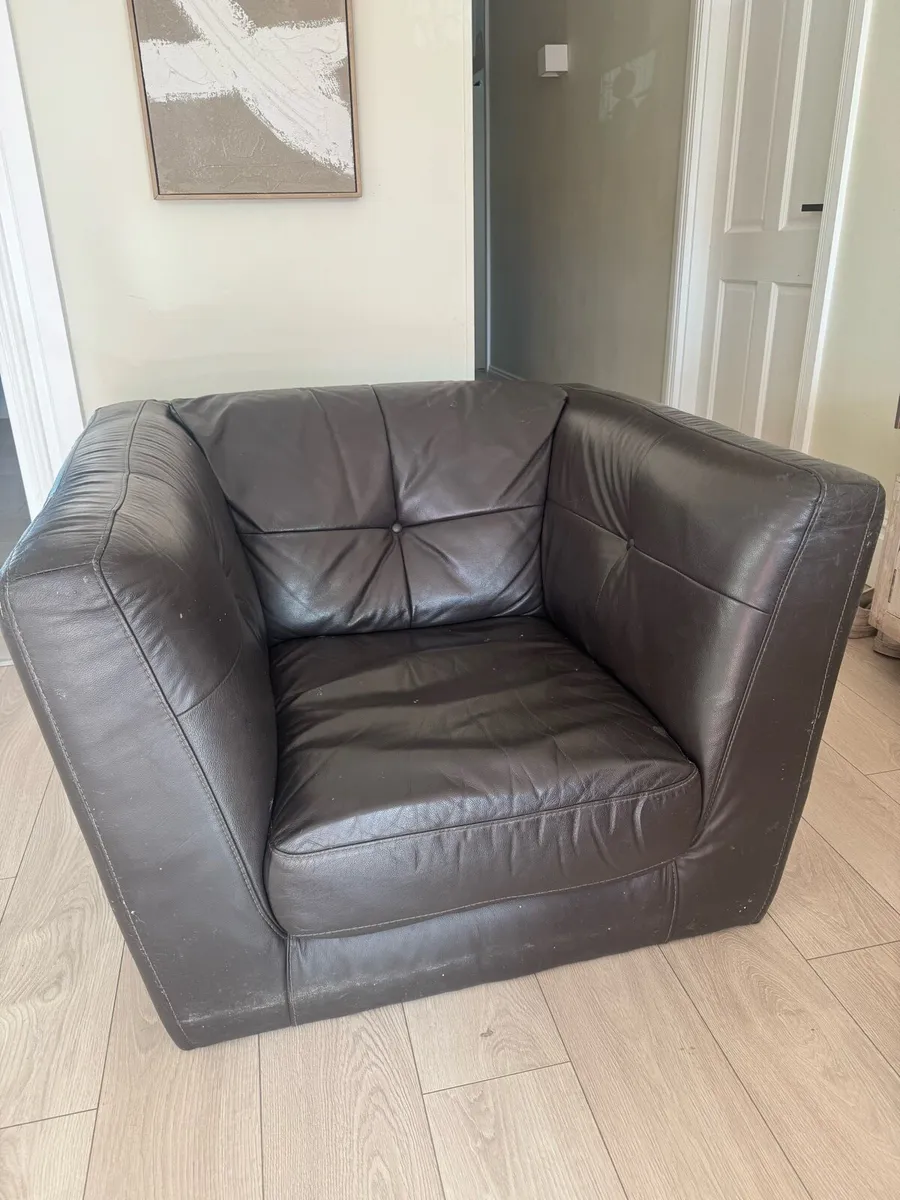 Brown Italian Leather 3+1+1 couch - great cond! - Image 4