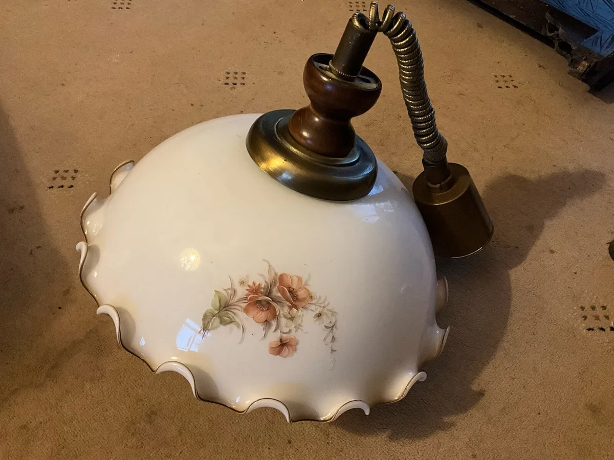 Vintage Pendant Lamp with Floral Motif Shade 1970s - Image 2