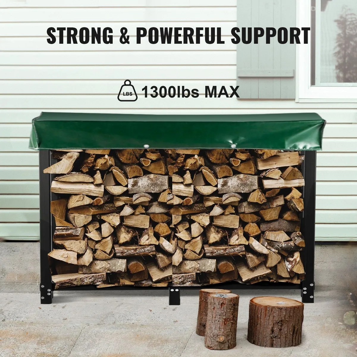 2.44m Steel Firewood Rack with Cover - Image 3