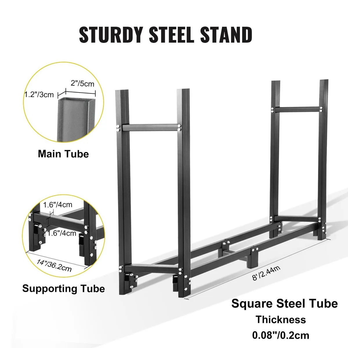 2.44m Steel Firewood Rack with Cover - Image 2