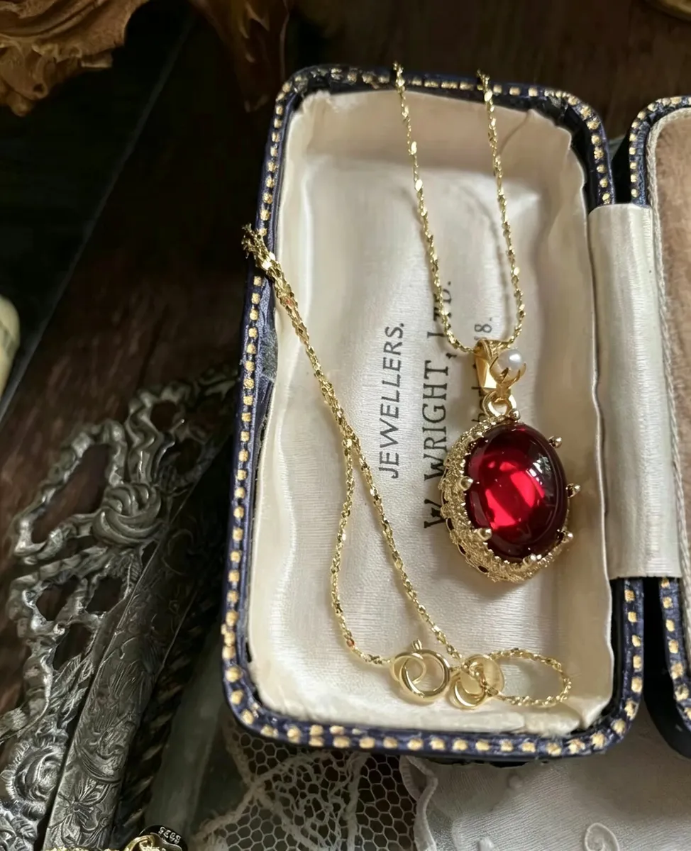 Vintage French Red Gem Pendant Necklace - Image 2