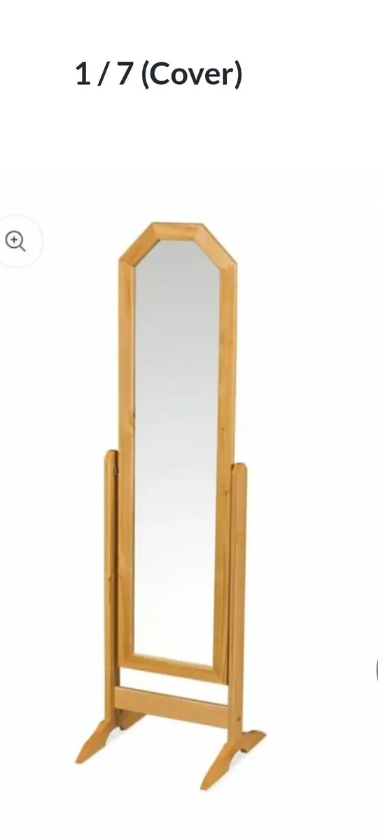 Tall antique pine bedroom dress mirror on stand - Image 2
