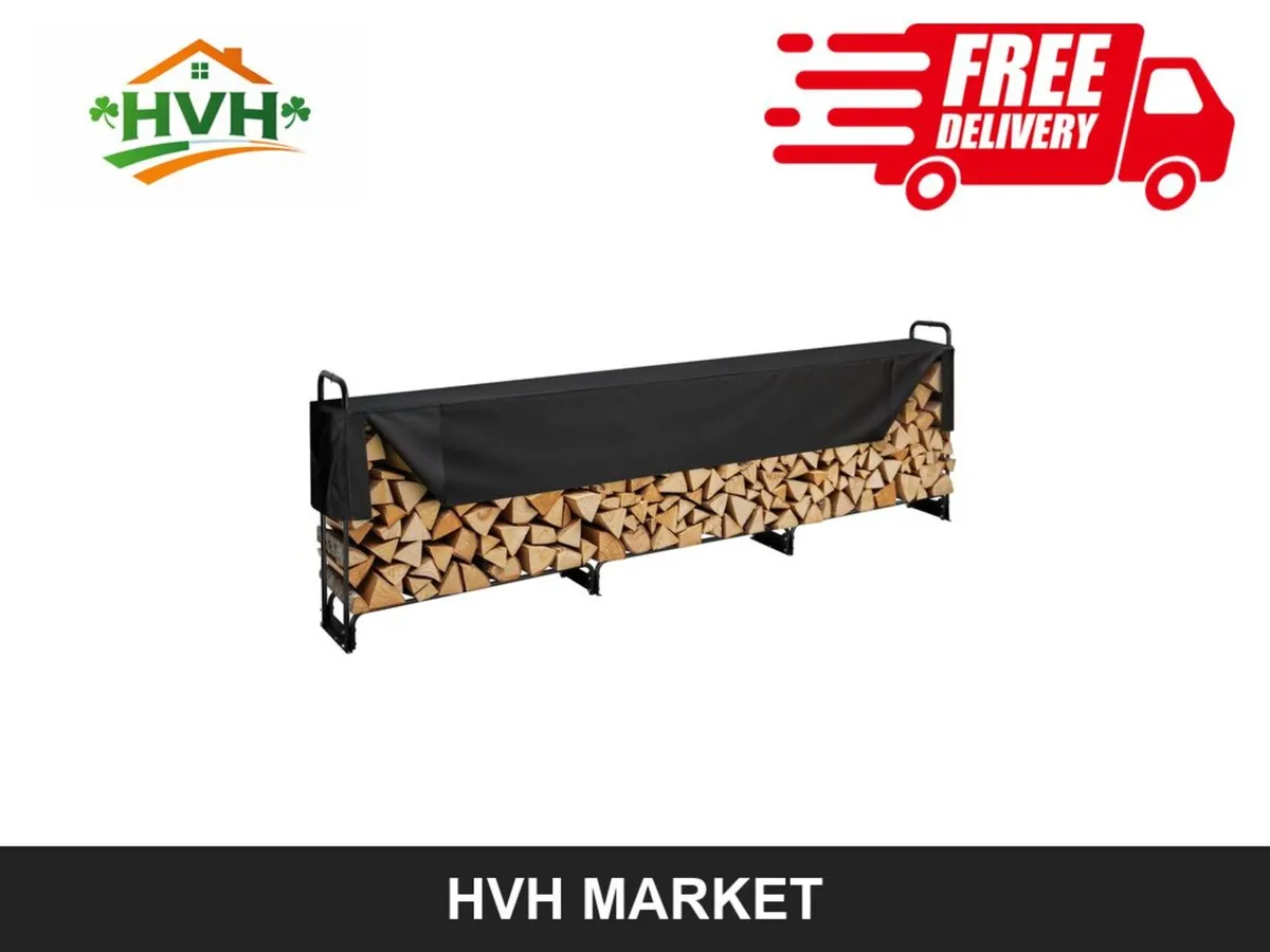 3.86m Firewood Rack with Waterproof Cover - Image 1