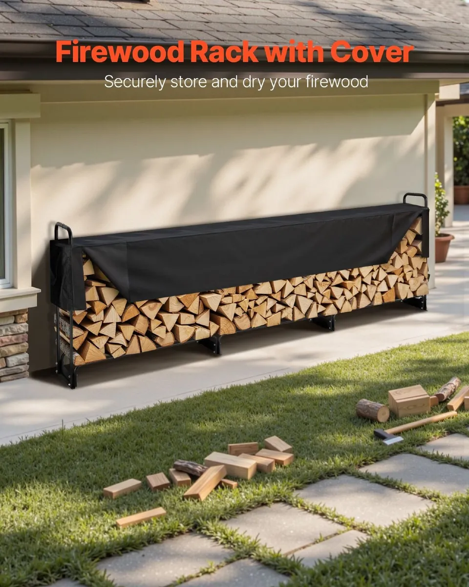 3.86m Firewood Rack with Waterproof Cover - Image 2