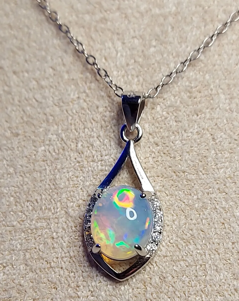 Ethiopian Opal 1.2ct S925 Rhodium plated Necklace - Image 3