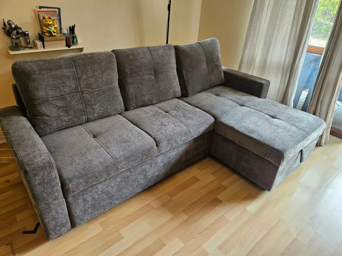 Reversible Beige & Grey Fabric Sofa Bed - Image 2