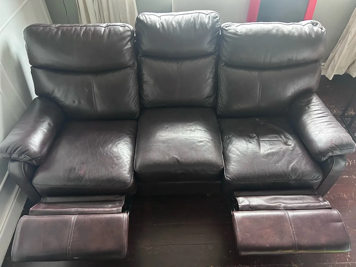 Brown Leather Couch  3-Piece Recliner Suite - Image 2