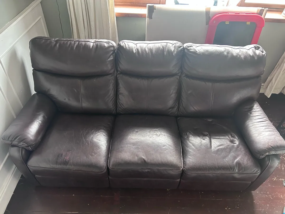 Brown Leather Couch  3-Piece Recliner Suite - Image 1