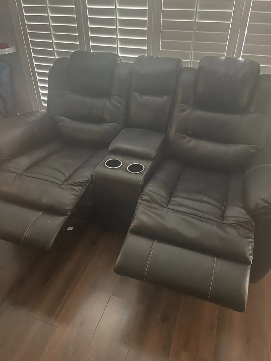 Black Leather Recliner Sofa - Image 2