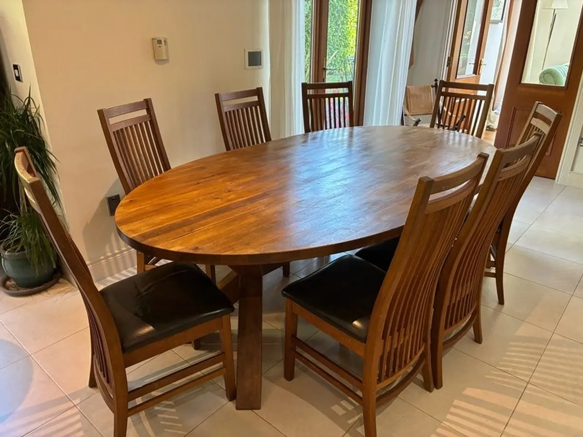 Oak dining  table + 8 chairs + matching sideboard - Image 1