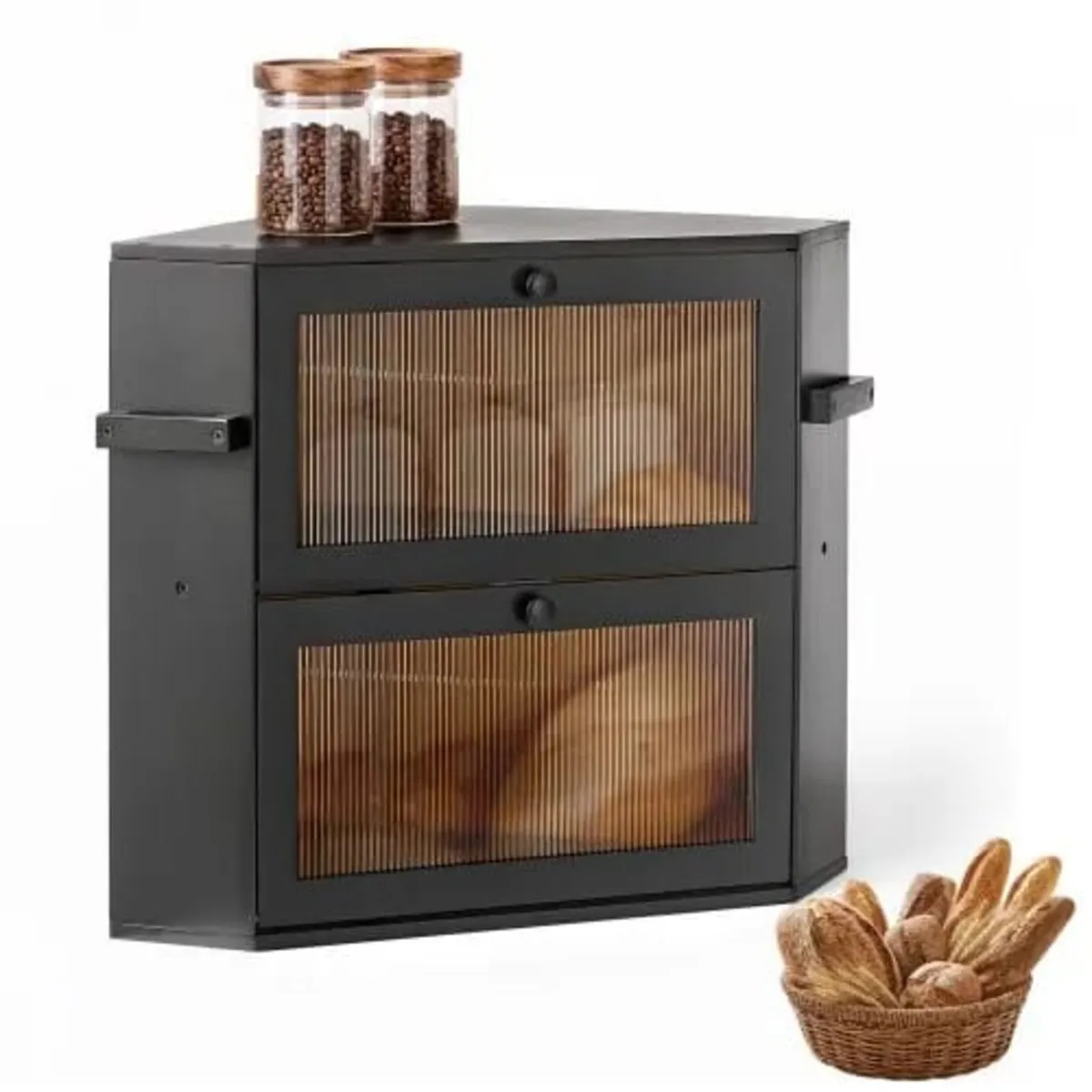 Corner Bread Box for Kitchen Counter Bamboo Wood C - Image 1