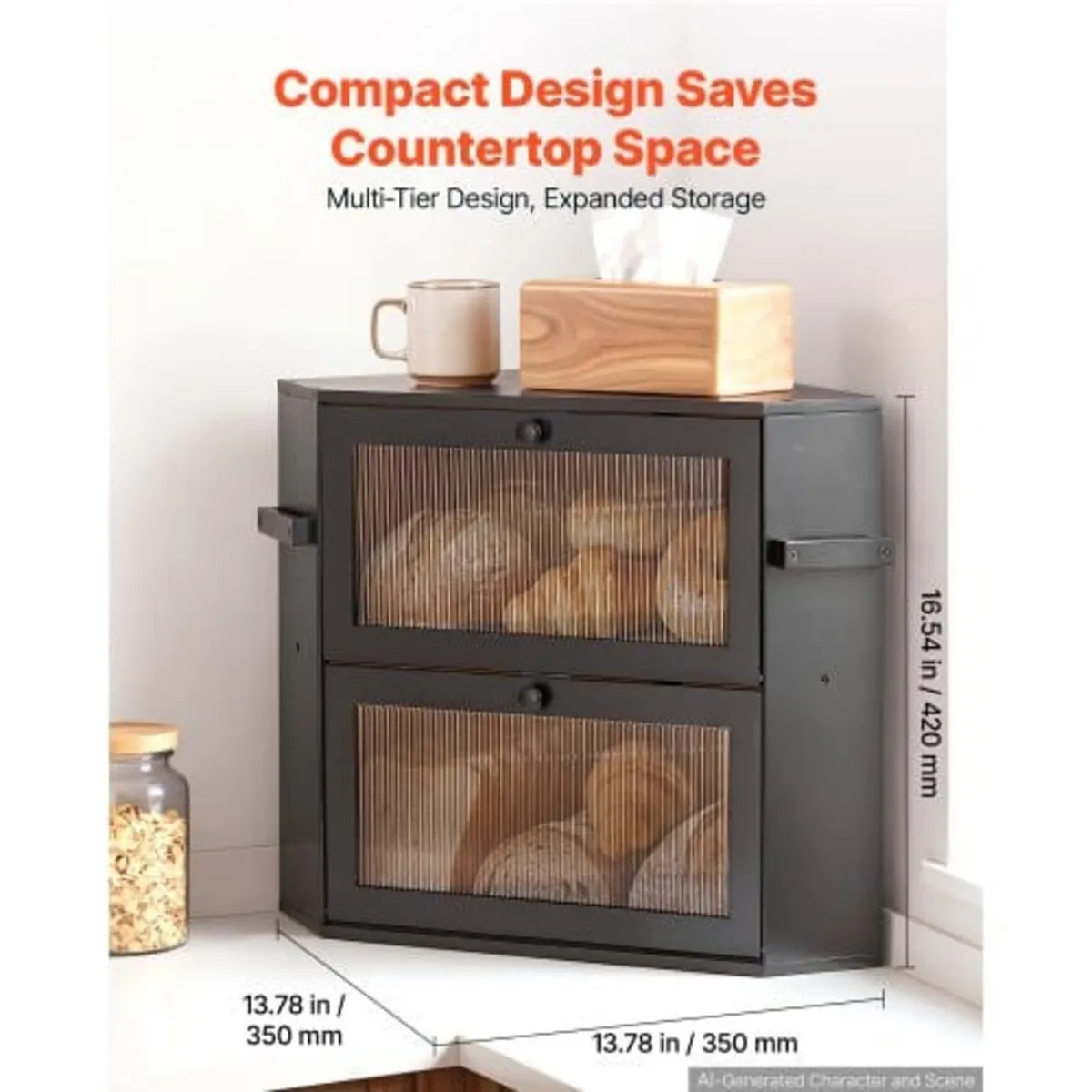 Corner Bread Box for Kitchen Counter Bamboo Wood C - Image 3