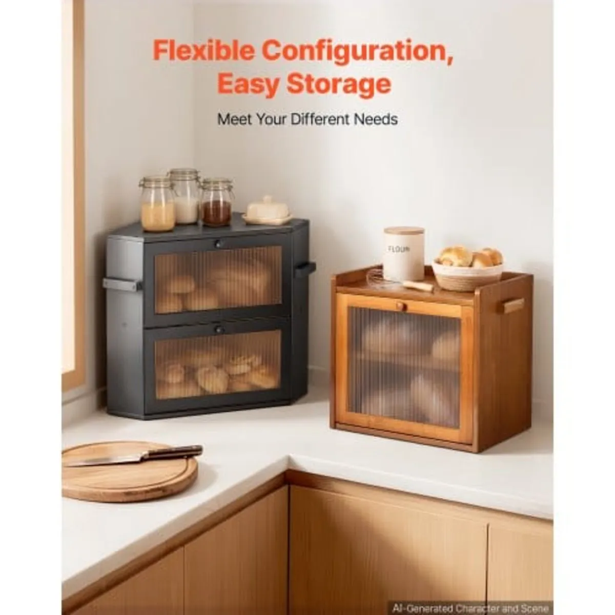 Corner Bread Box for Kitchen Counter Bamboo Wood C - Image 4