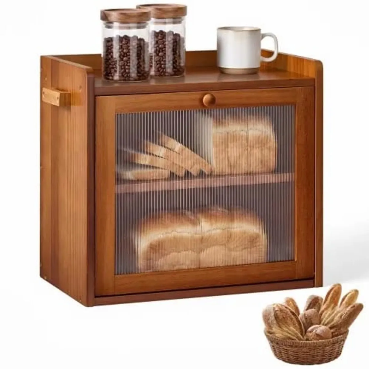 Bread Box for Kitchen Counter Wood Storage Compact - Image 1