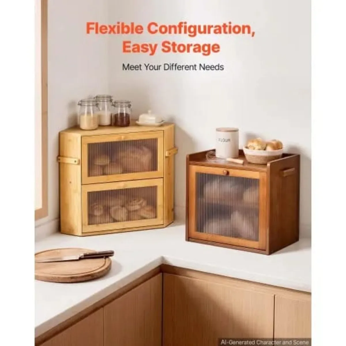 Bread Box for Kitchen Counter Wood Storage Compact - Image 4