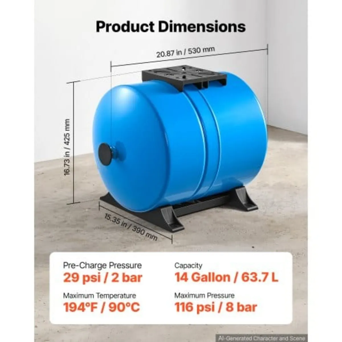 63.7L Horizontal Well Pressure Tank, Pre-Charged P - Image 2