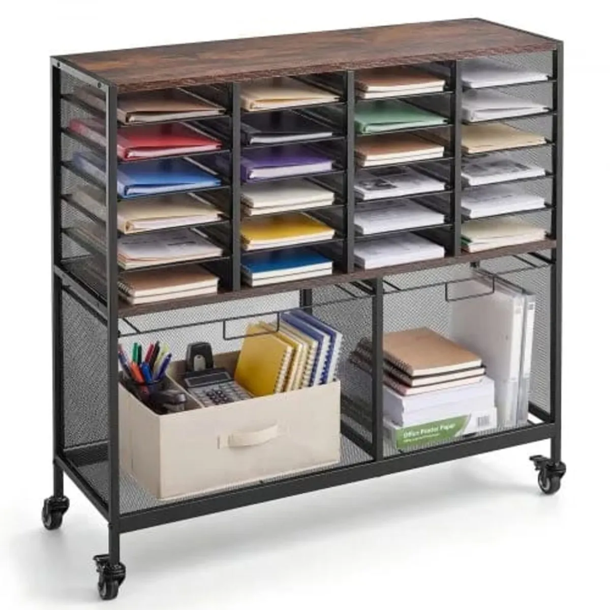 Rolling File Cart 24 Slot Mobile Filing Cabinet wi - Image 1