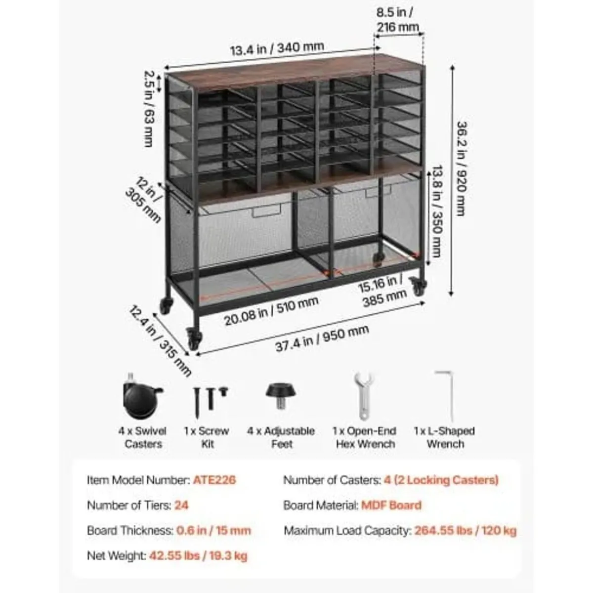 Rolling File Cart 24 Slot Mobile Filing Cabinet wi - Image 2