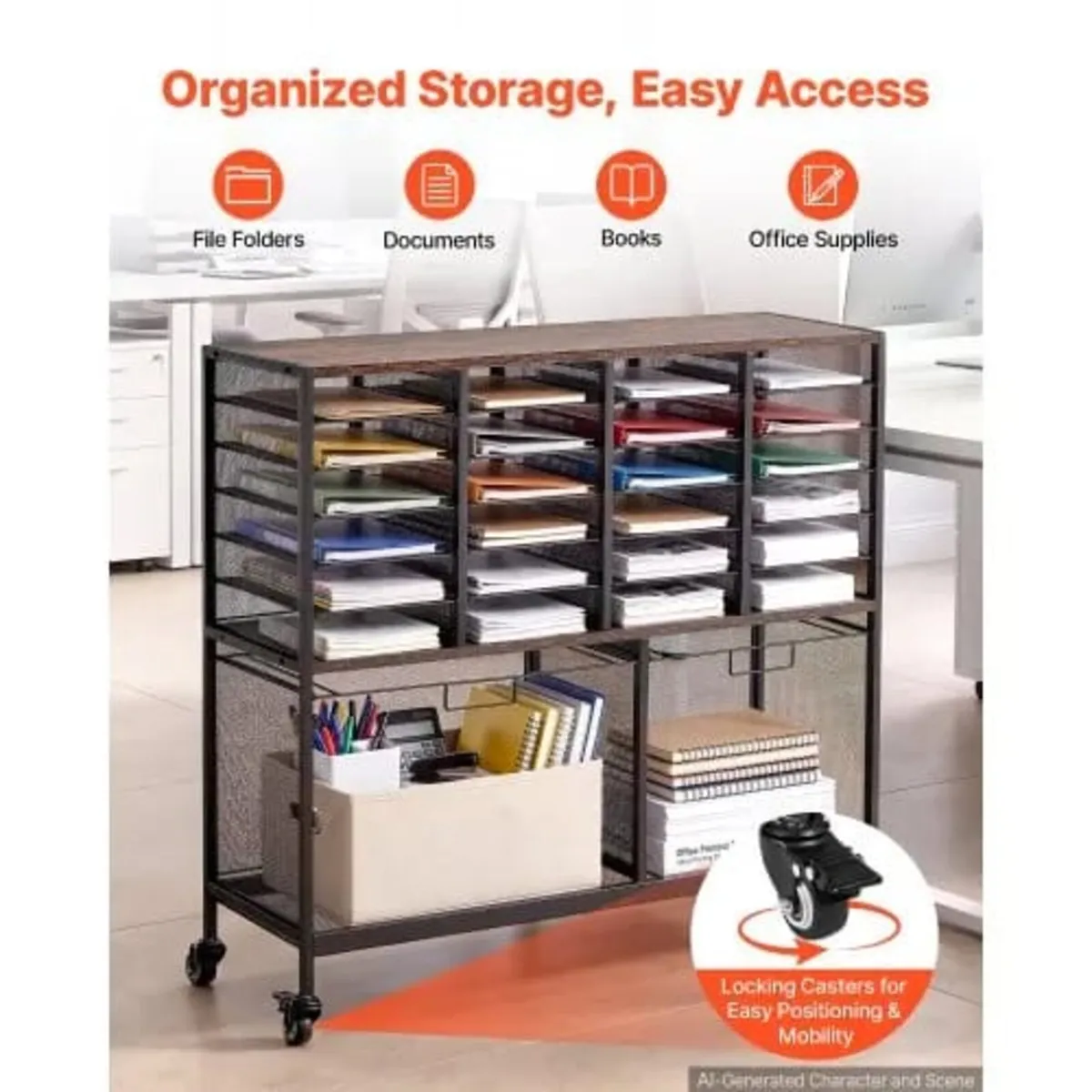 Rolling File Cart 24 Slot Mobile Filing Cabinet wi - Image 3