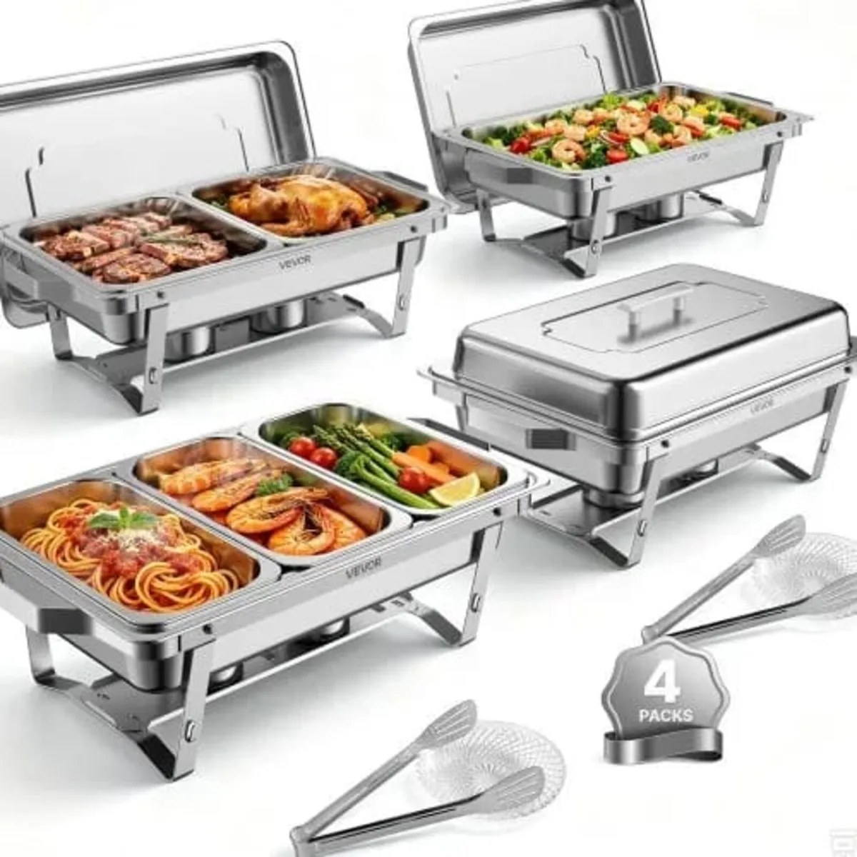 4 Packs Chafing Dishes for Buffet Set, 8.5L Stainl - Image 1