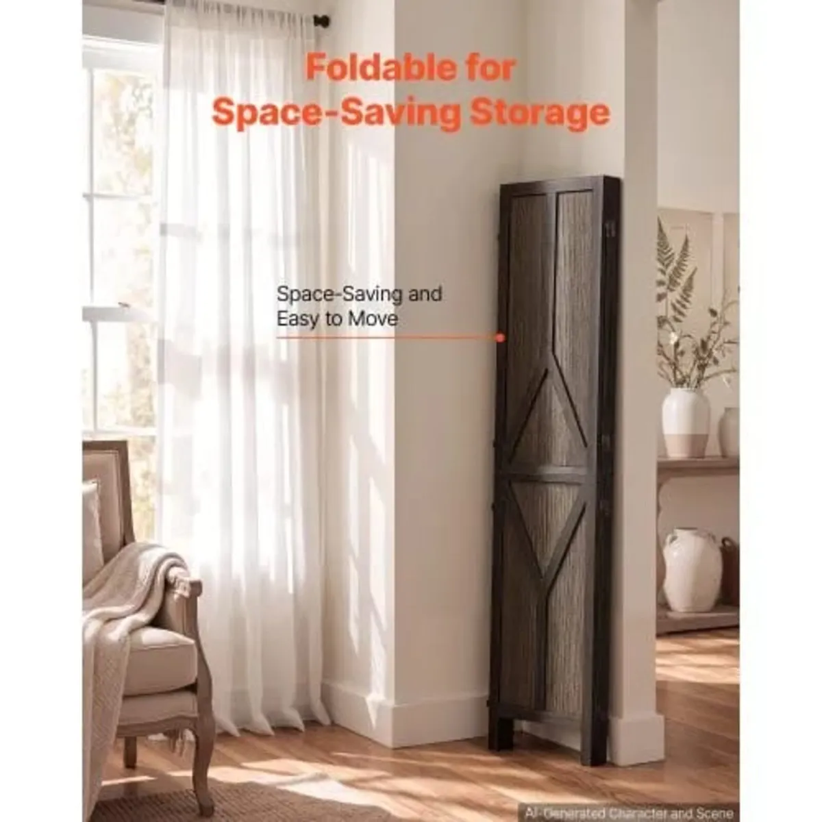Wood Room Divider 4 Panels Wood Folding Privacy Sc - Image 2