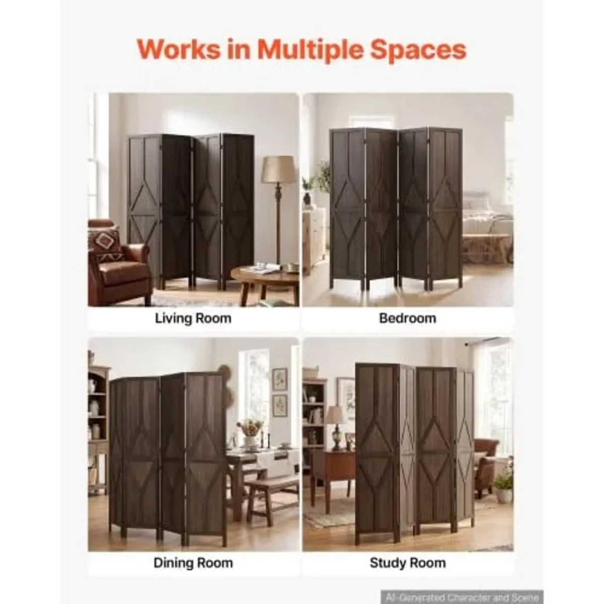 Wood Room Divider 4 Panels Wood Folding Privacy Sc - Image 4