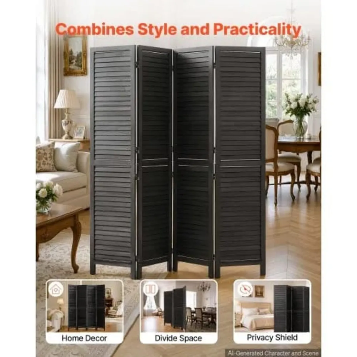 Wood Room Divider 4 Panels 1702mm Wood Folding Pri - Image 2