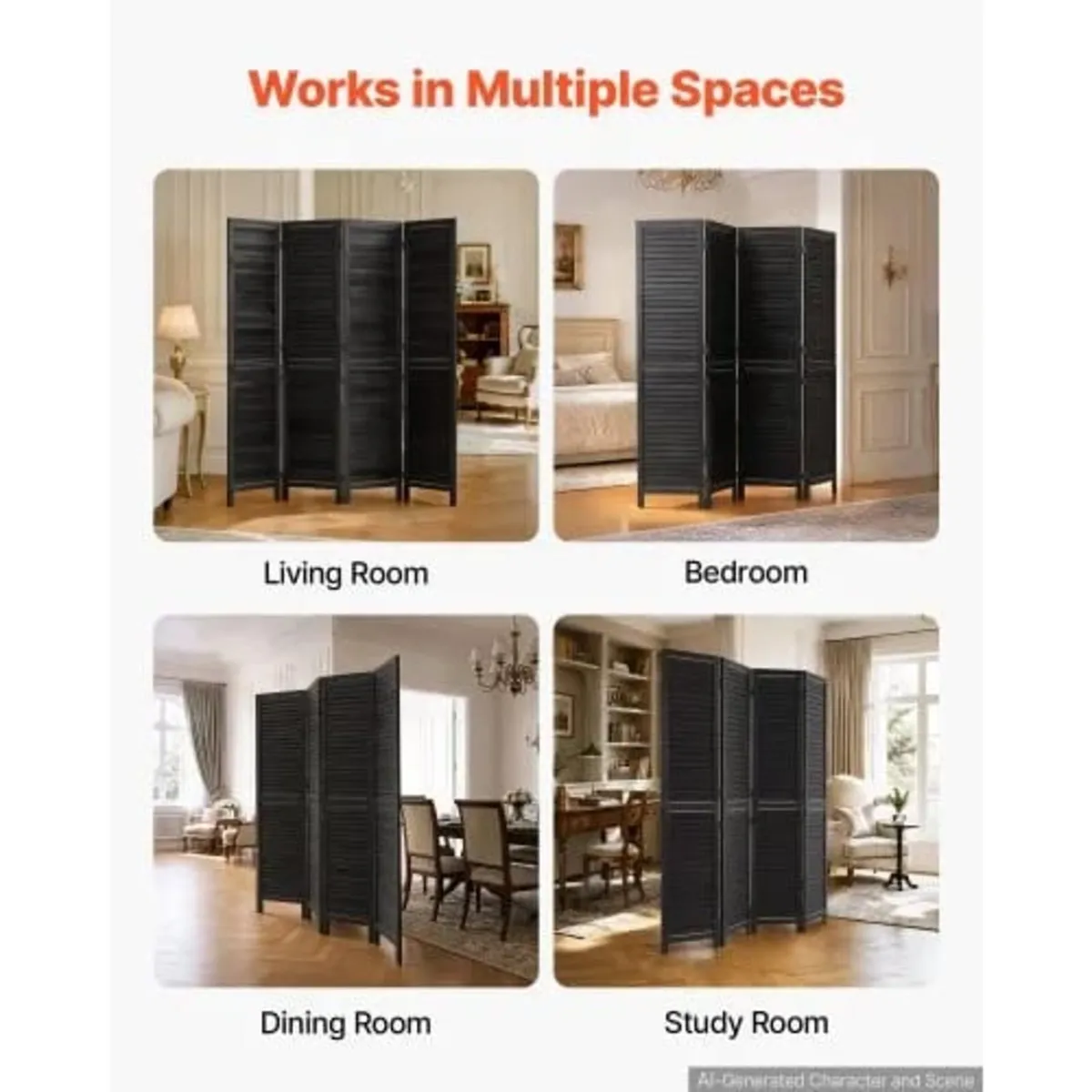 Wood Room Divider 4 Panels 1702mm Wood Folding Pri - Image 4