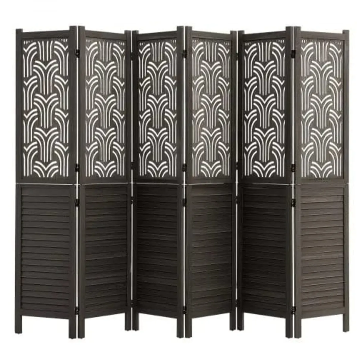 Wood Room Divider 6 Panels 1702mm Carved Wood Fold - Image 1
