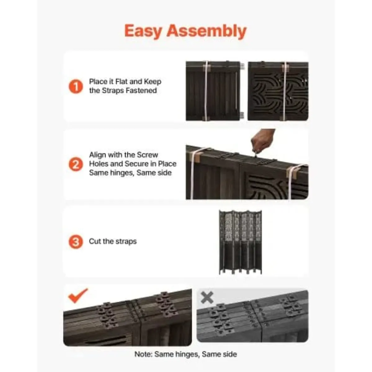 Wood Room Divider 6 Panels 1702mm Carved Wood Fold - Image 3