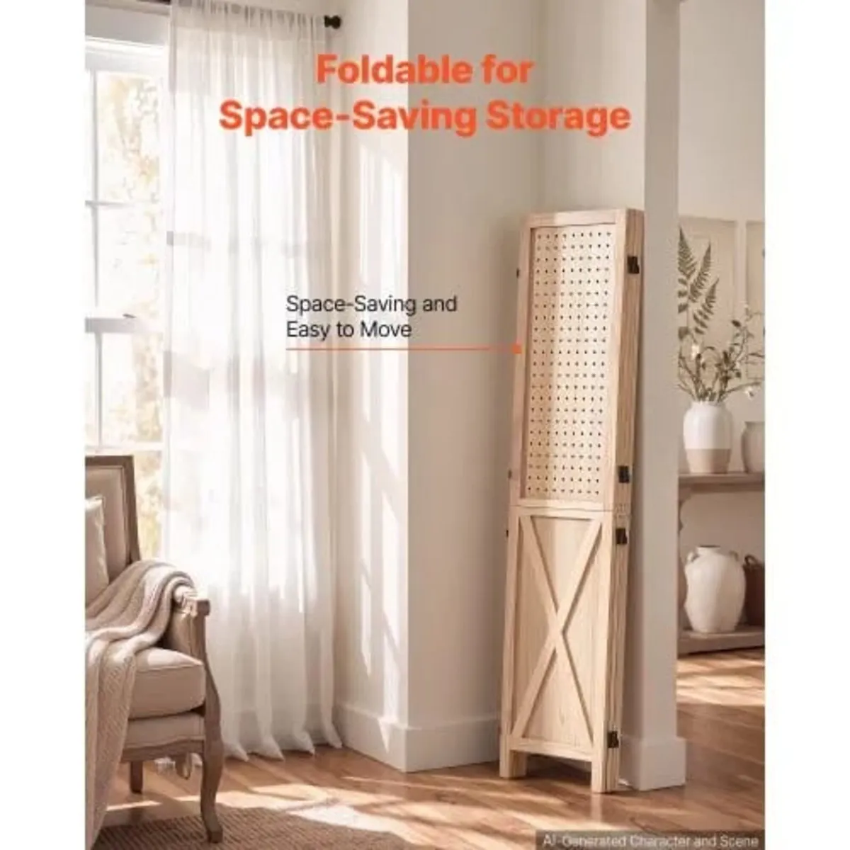 Wood Room Divider 4 Panels 1520mm Pegboard Wood Fo - Image 3