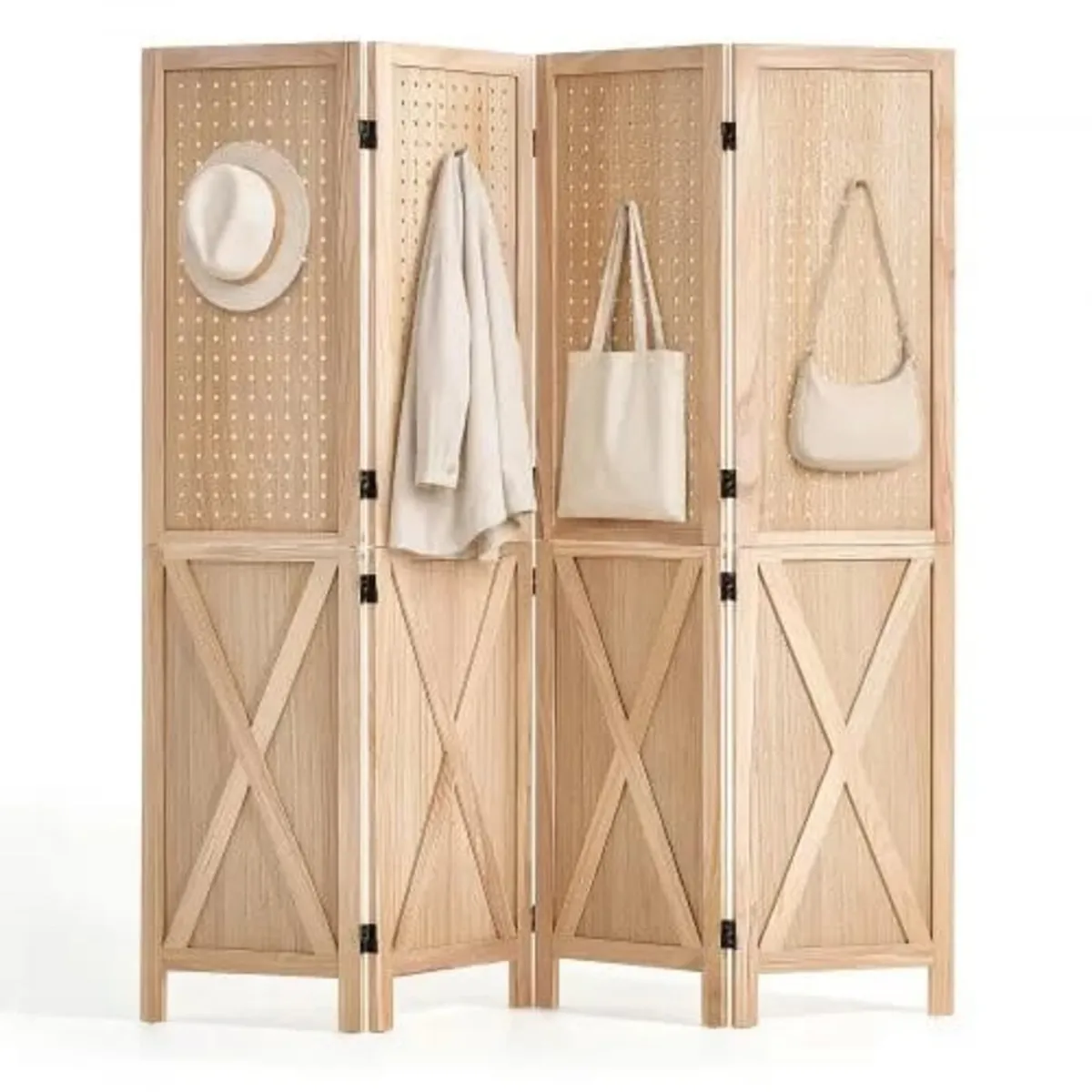 Wood Room Divider 4 Panels 1520mm Pegboard Wood Fo - Image 1