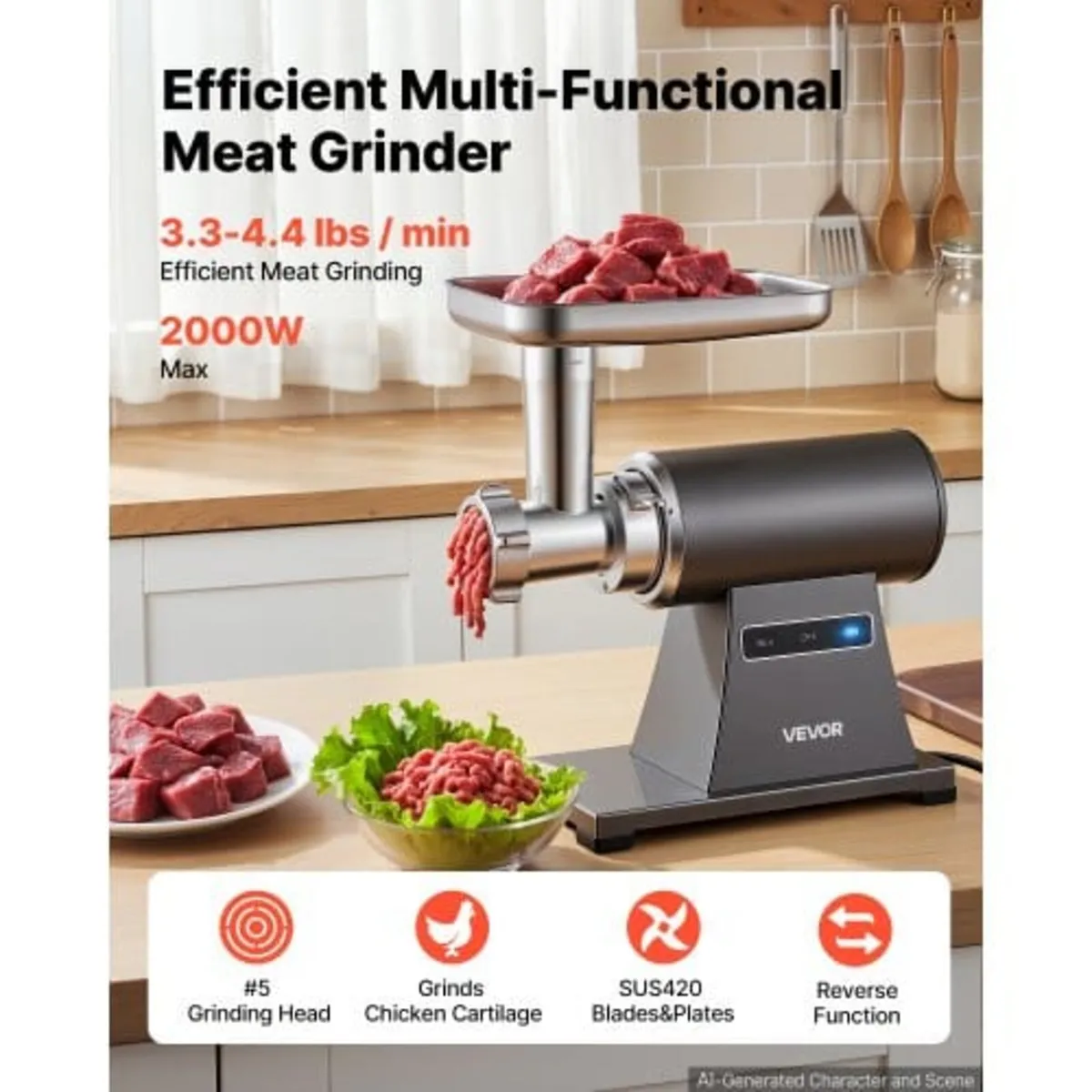 Electric Meat Grinder, 1.5-2 kg/min 2000W Max, #5 - Image 3