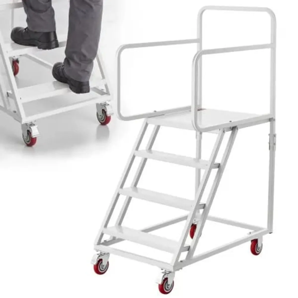 4-Step Rolling Warehouse Ladder, Industrial Alloy - Image 1
