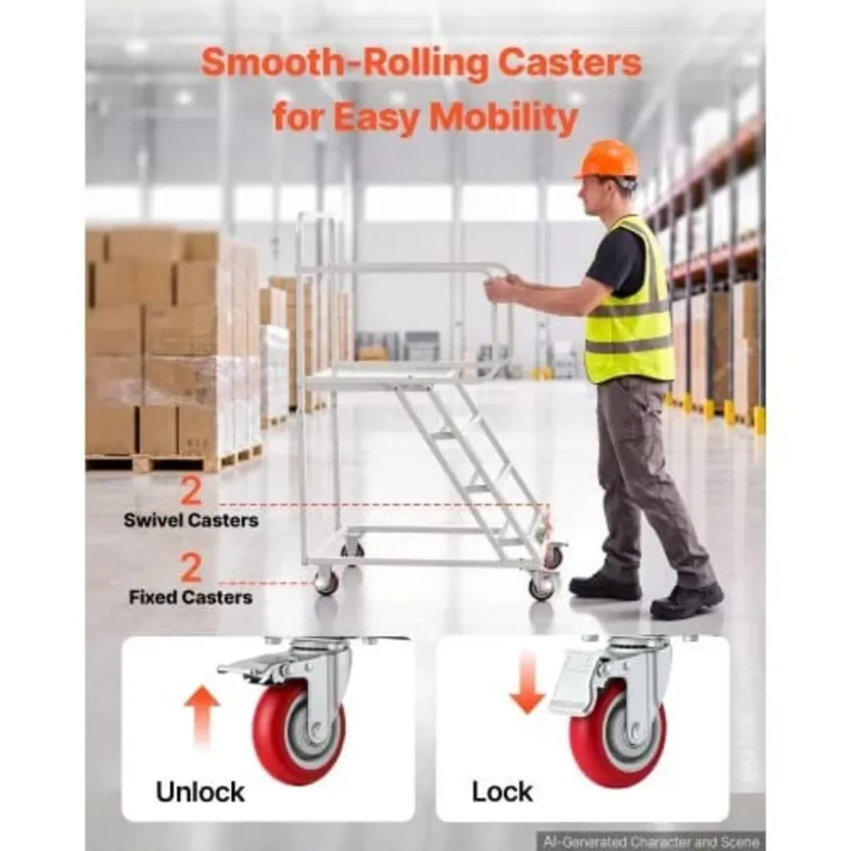 4-Step Rolling Warehouse Ladder, Industrial Alloy - Image 4
