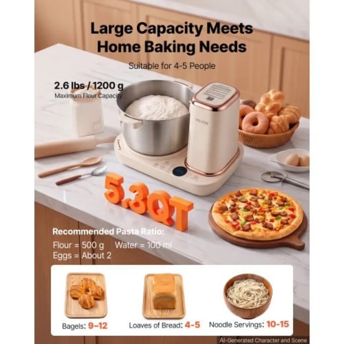 Dough Mixer 5L Electric Dough Food Maker with Ferm - Image 3