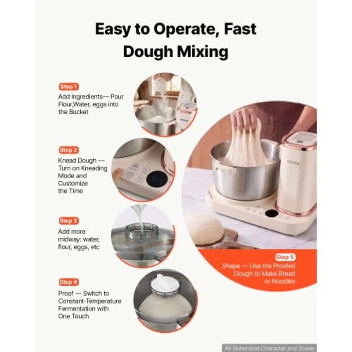Dough Mixer 5L Electric Dough Food Maker with Ferm - Image 4