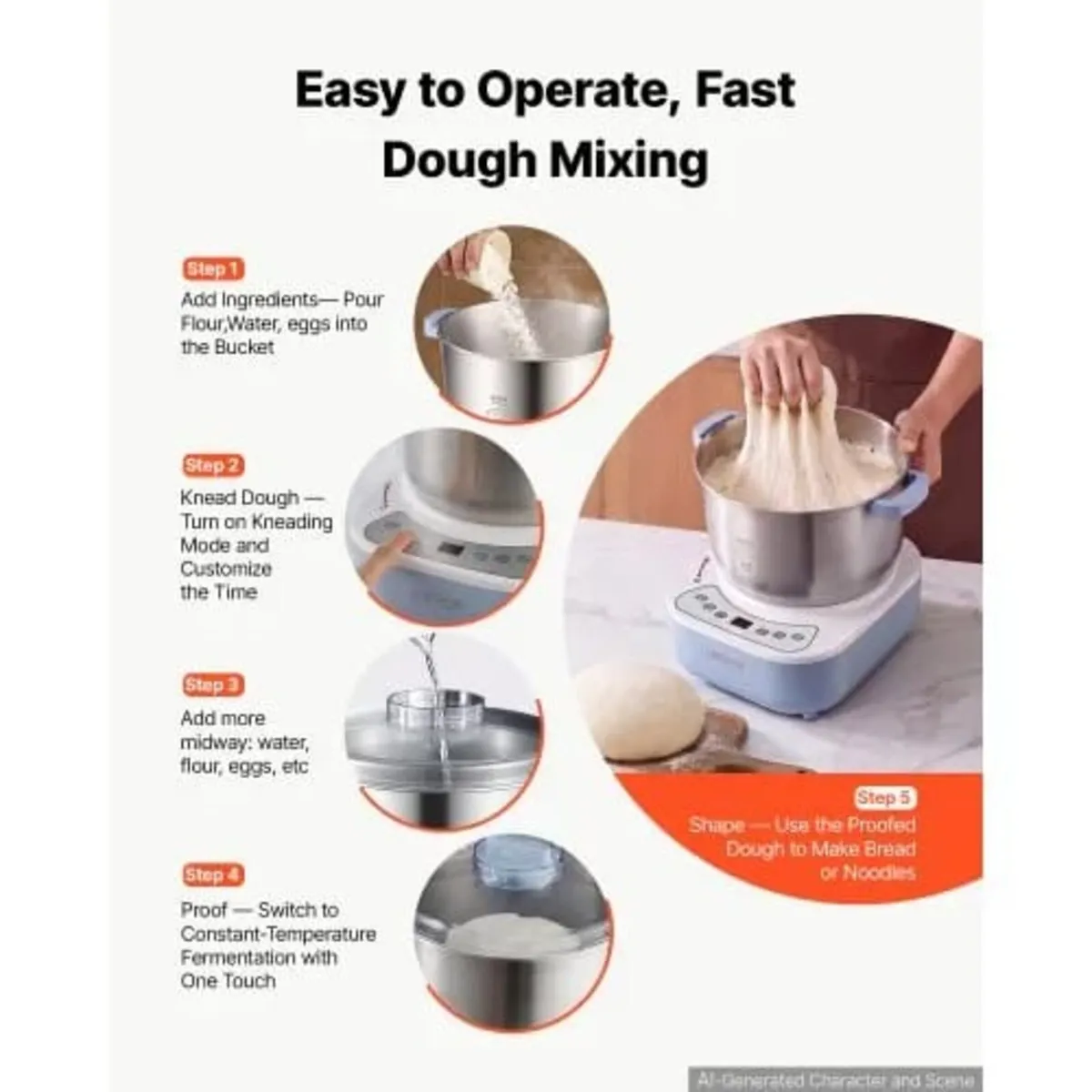 Dough Mixer 6.5L Electric Dough Food Maker with Fe - Image 4