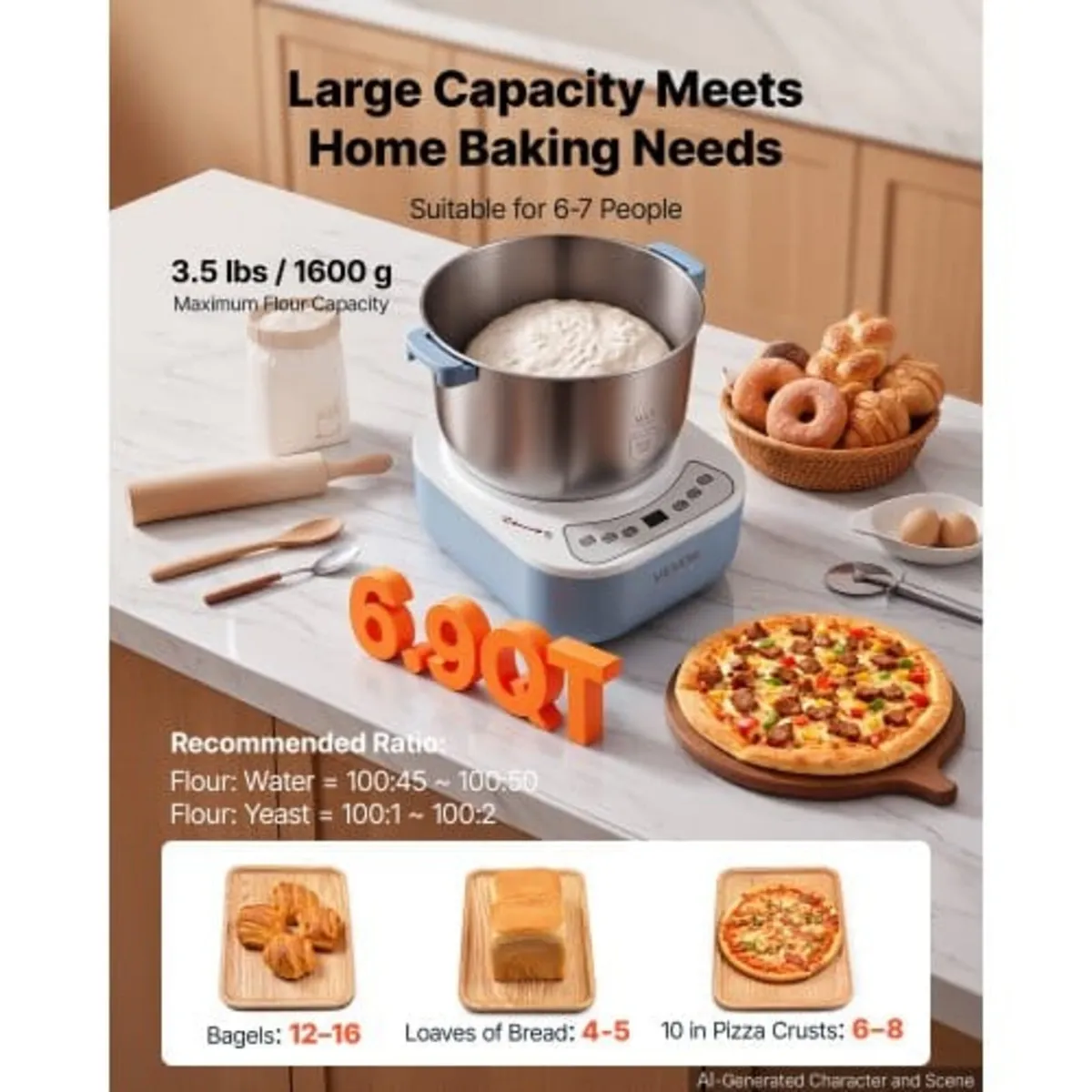 Dough Mixer 6.5L Electric Dough Food Maker with Fe - Image 2