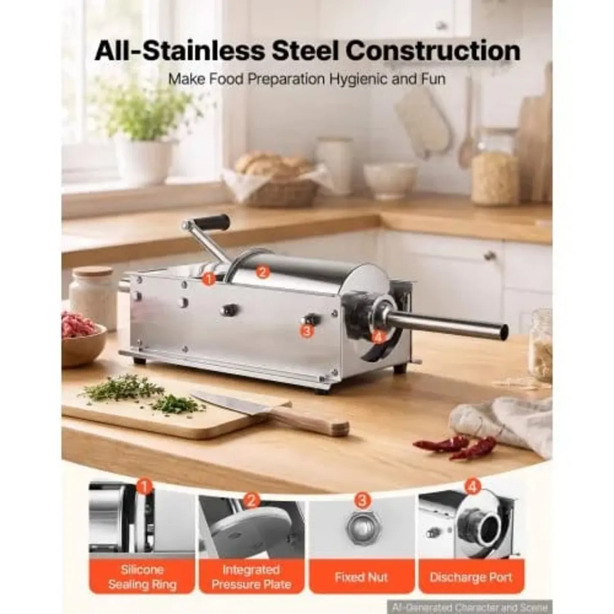 Manual Sausage Stuffer 7 lbs/ 3L Horizontal Meat M - Image 2