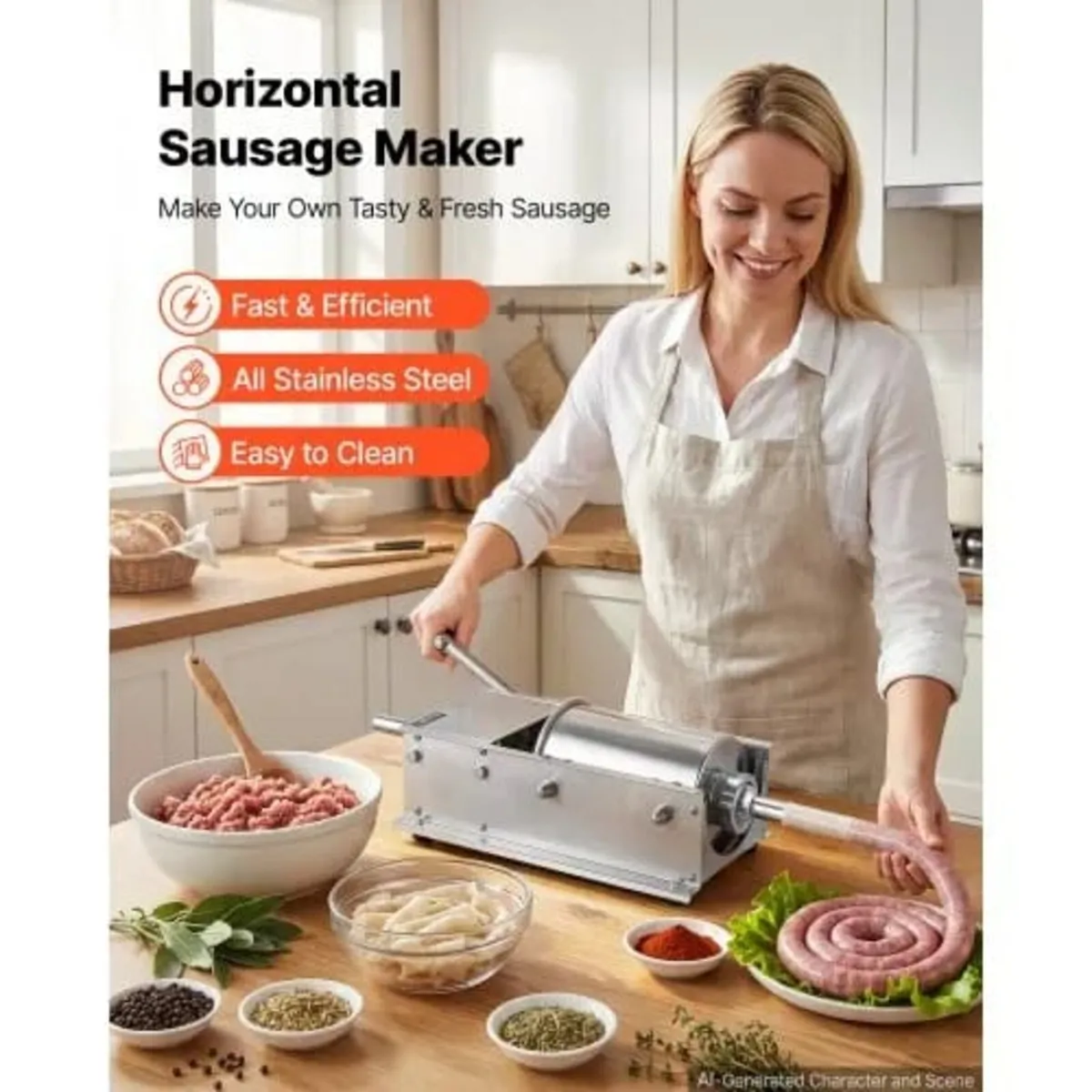 Manual Sausage Stuffer 7 lbs/ 3L Horizontal Meat M - Image 3