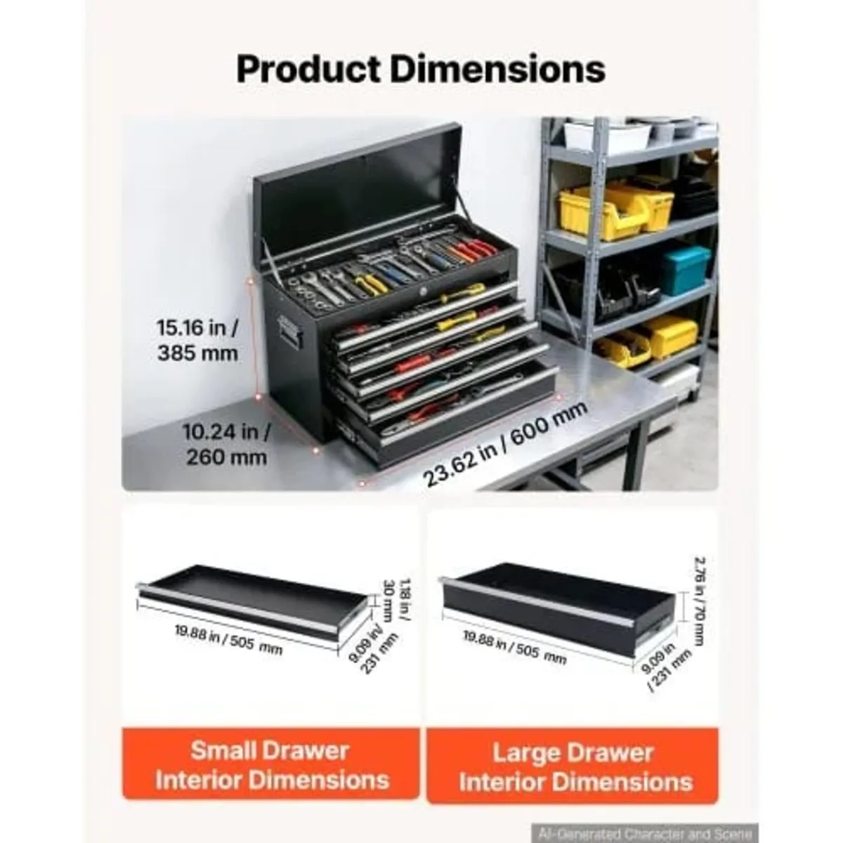 Steel Tool Box 600 mm with 5 Drawers Portable Lock - Image 3