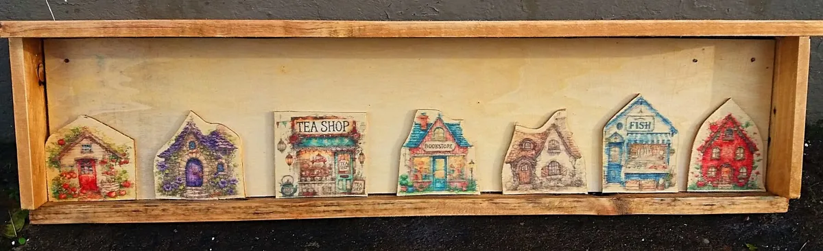 Rustic Whimsical Town Floating Shelf - Image 1