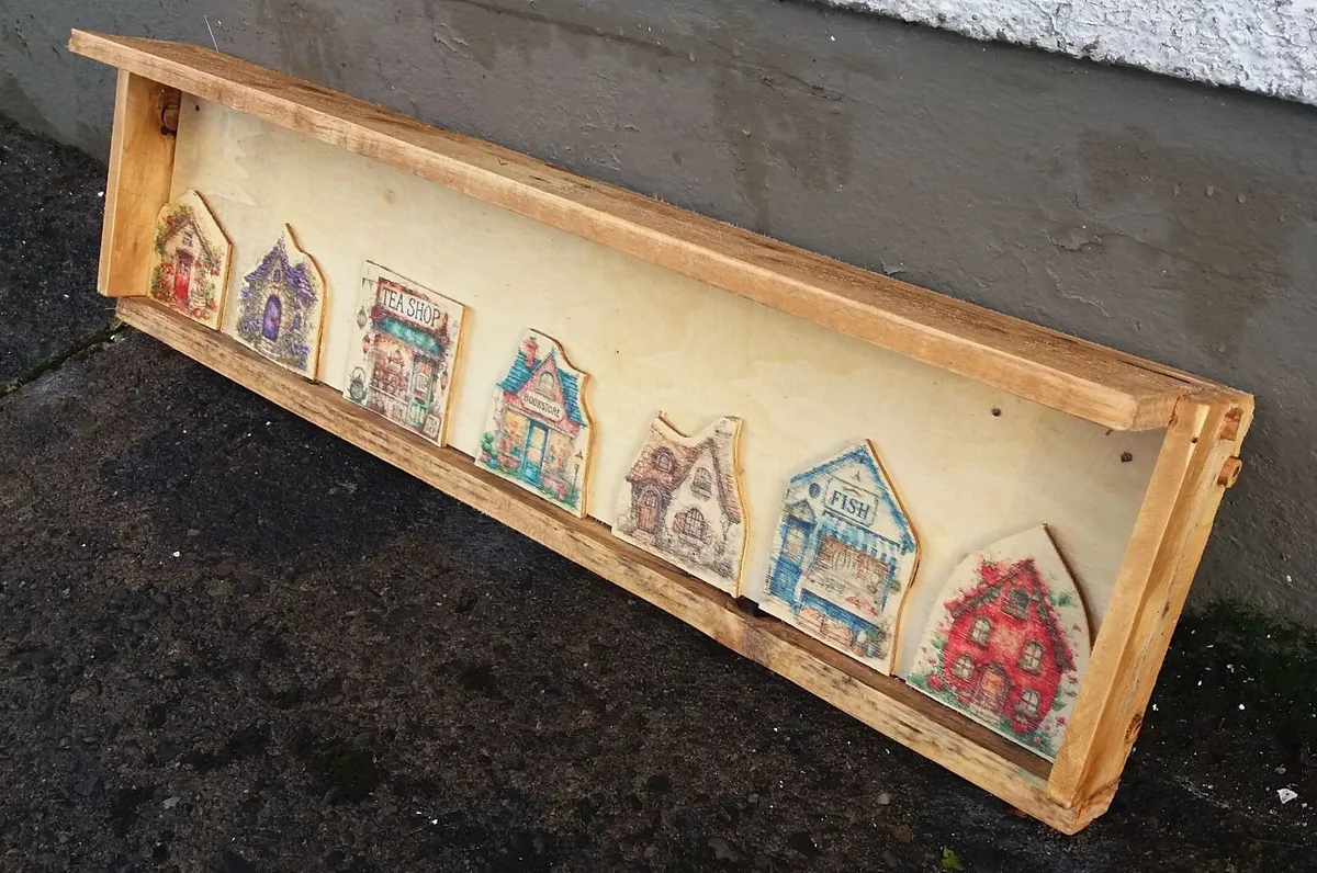 Rustic Whimsical Town Floating Shelf - Image 4
